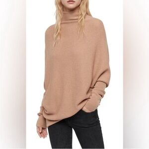 All Saints Wool Cashmere Ridley Jumper Turtleneck Sweater in Camel Tan